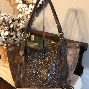 Frye Deborah Distressed Stud Leather Chocolate Brown Shoulder Bag Retail $598